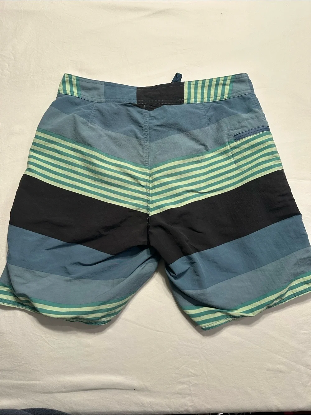 Patagonia Men’s Striped Board Shorts in Teal, Mint & Black
